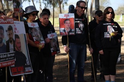 Un momento de la marcha de los familiares de los rehenes que siguen secuestrados en Gaza.